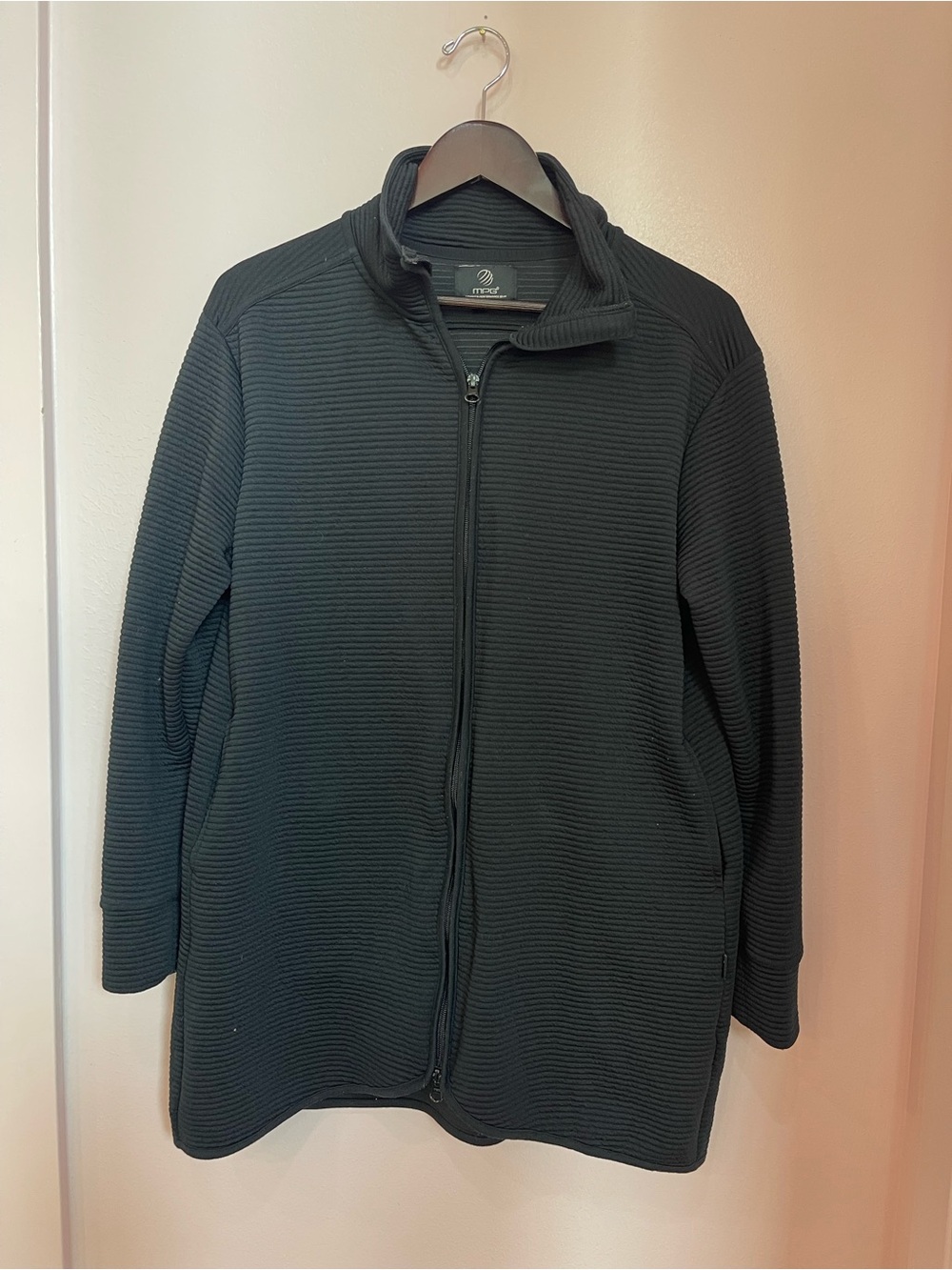 MPG Men's Black Ribbed Full-Zip Sweater Jacket